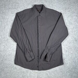 Zegna City Button Up Shirt Mens Large 16.5‎ Brown Pinstripe Luxury Formal Office